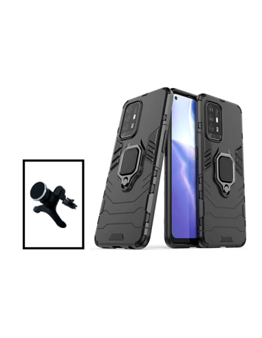 Kit Suporte Magnético de Carro Reforçado + Capa 3X1 Military Defender para Oppo F19 Pro+ 5G - Preto