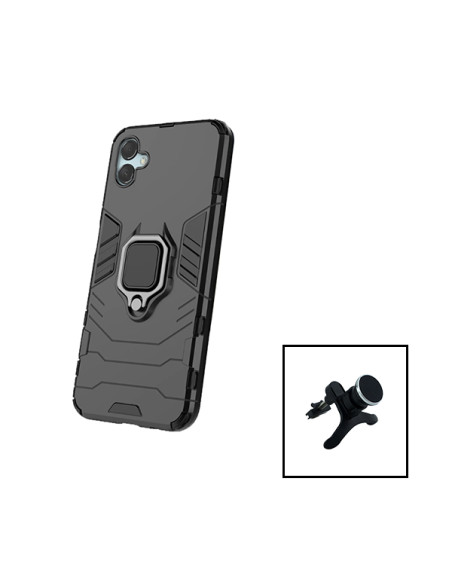 Kit Suporte Magnético de Carro Reforçado + Capa 3X1 Military Defender para Samsung Galaxy F04 - Preto