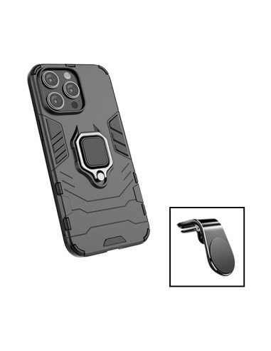 Kit Suporte Magnético L Safe Driving Carro + Capa 3X1 Military Defender para Apple iPhone 15 Pro Max - Preto