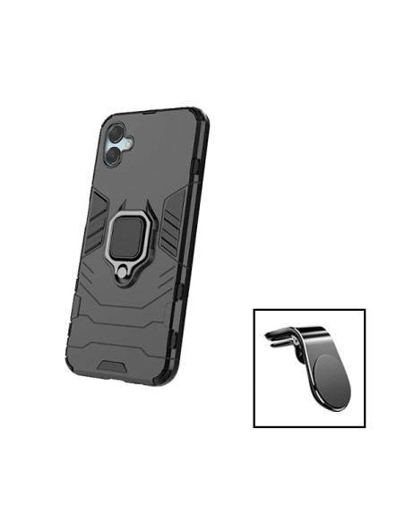 Kit Suporte Magnético L Safe Driving Carro + Capa 3X1 Military Defender para Samsung Galaxy A04e - Preto