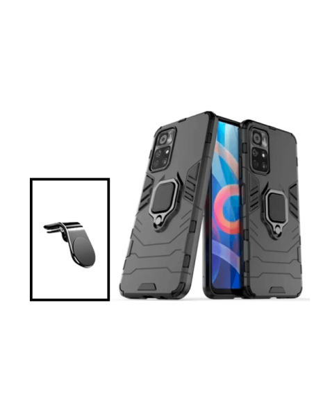 Kit Suporte Magnético L Safe Driving Carro + Capa 3X1 Military Defender para Xiaomi Redmi Note 11S 5G - Preto