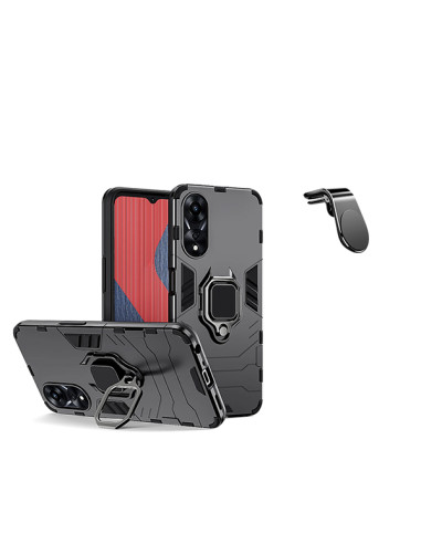 Kit Suporte Magnético L Safe Driving Carro + Capa 3X1 Military Defender Phonecare para Oppo A58 4G - Preto