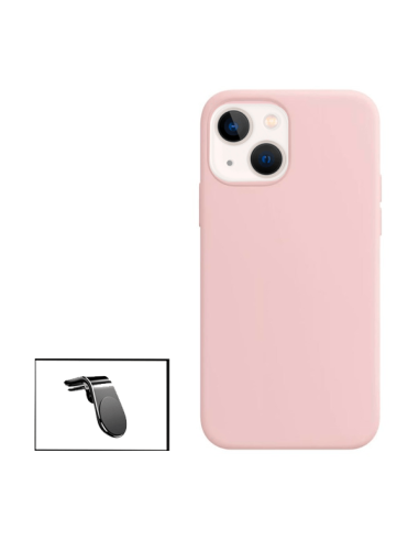 Kit Suporte Magnético L Safe Driving Carro + Capa Silicone Líquido para Apple iPhone 14 - Rosa