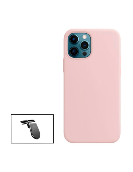 Kit Suporte Magnético L Safe Driving Carro + Capa Silicone Líquido para Apple iPhone 14 Pro - Rosa