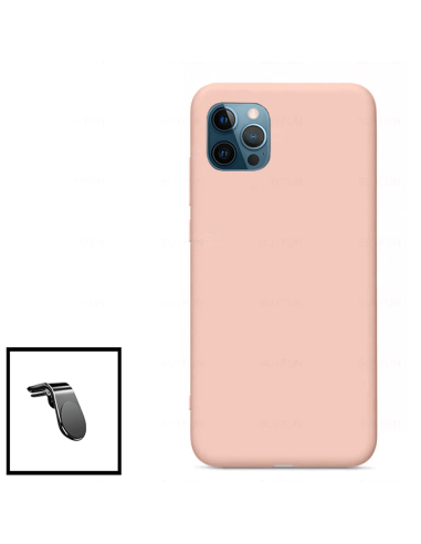 Kit Suporte Magnético L Safe Driving Carro + Capa Silicone Líquido para iPhone 11 Pro Max - Rosa