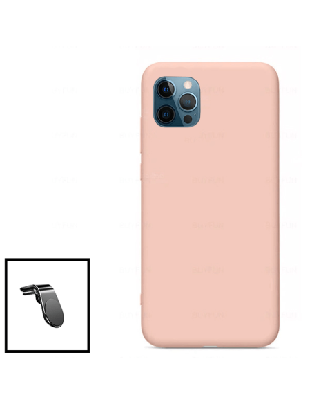 Kit Suporte Magnético L Safe Driving Carro + Capa Silicone Líquido para iPhone 11 Pro Max - Rosa