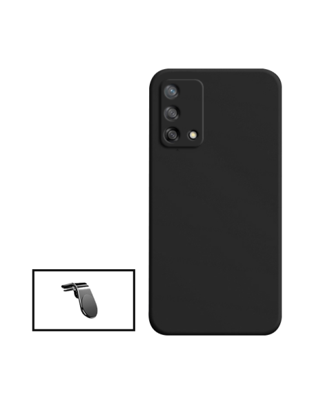 Kit Suporte Magnético L Safe Driving Carro + Capa Silicone Líquido para Oppo A95 - Preto