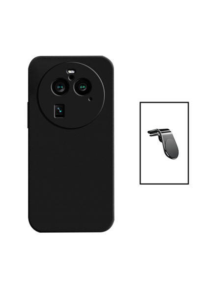 Kit Suporte Magnético L Safe Driving Carro + Capa Silicone Líquido para Oppo Find X6 Pro - Preto