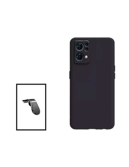 Kit Suporte Magnético L Safe Driving Carro + Capa Silicone Líquido para Oppo Reno7 Pro 5G - Preto