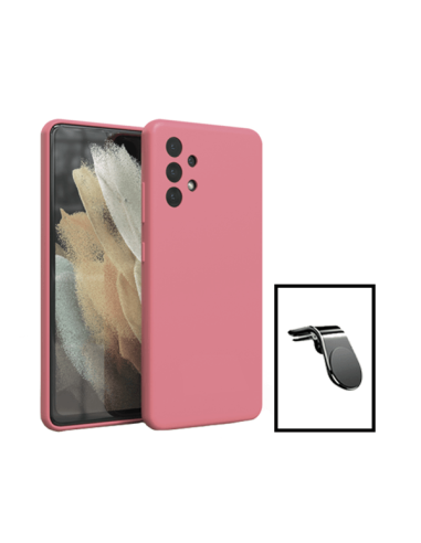 Kit Suporte Magnético L Safe Driving Carro + Capa Silicone Líquido para Samsung Galaxy A13 - Rosa