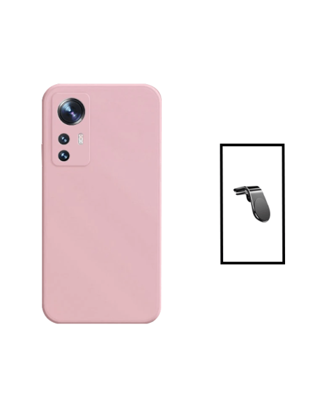 Kit Suporte Magnético L Safe Driving Carro + Capa Silicone Líquido para Xiaomi 12T - Rosa