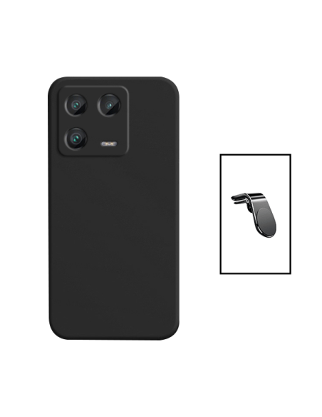 Kit Suporte Magnético L Safe Driving Carro + Capa Silicone Líquido para Xiaomi 13 - Preto