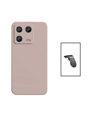 Kit Suporte Magnético L Safe Driving Carro + Capa Silicone Líquido para Xiaomi 13 - Rosa