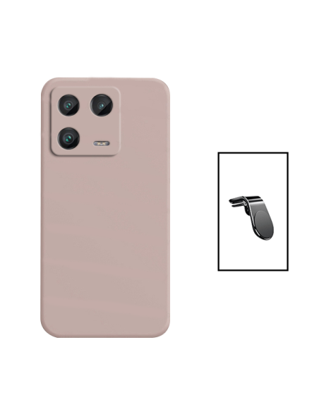 Kit Suporte Magnético L Safe Driving Carro + Capa Silicone Líquido para Xiaomi 13 - Rosa