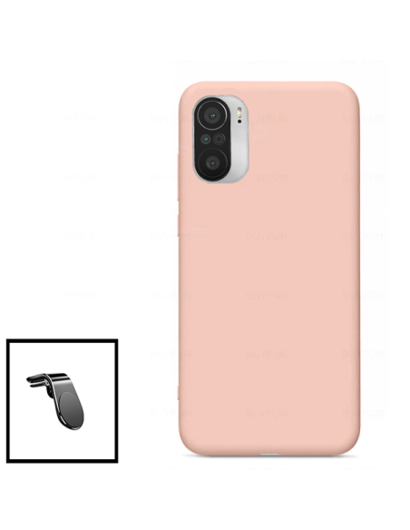 Kit Suporte Magnético L Safe Driving Carro + Capa Silicone Líquido para Xiaomi Poco F3 - Rosa