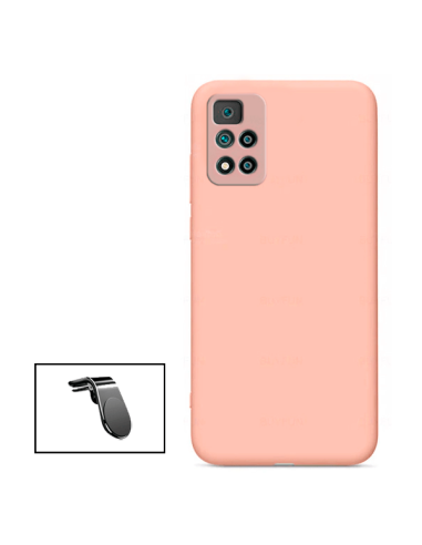 Kit Suporte Magnético L Safe Driving Carro + Capa Silicone Líquido para Xiaomi Redmi Note 11 Pro+ - Rosa