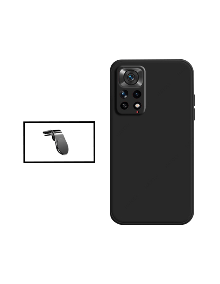 Kit Suporte Magnético L Safe Driving Carro + Capa Silicone Líquido para Xiaomi Redmi Note 11S 5G - Preto