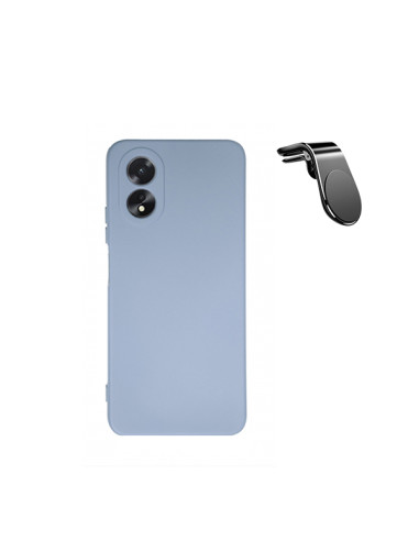 Kit Suporte Magnético L Safe Driving Carro + Capa Silicone Líquido Phonecare para Oppo A38 4G - Azul Claro