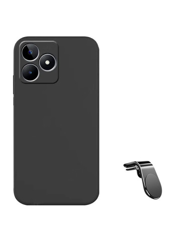 Kit Suporte Magnético L Safe Driving Carro + Capa Silicone Líquido Phonecare para Realme C51 - Preto