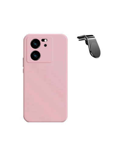 Kit Suporte Magnético L Safe Driving Carro + Capa Silicone Líquido Phonecare para Xiaomi 13T Pro - Rosa