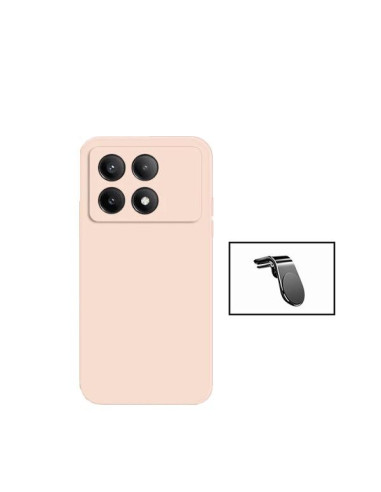 Kit Suporte Magnético L Safe Driving Carro + Capa Silicone Líquido Phonecare para Xiaomi Poco X6 Pro 5G - Rosa