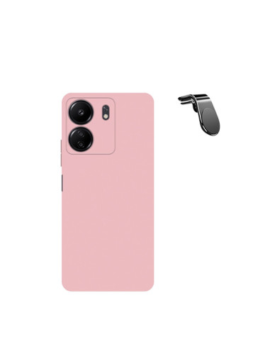 Kit Suporte Magnético L Safe Driving Carro + Capa Silicone Líquido Phonecare para Xiaomi Redmi 13C - Rosa