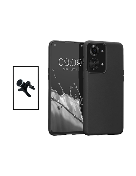 Kit Suporte Magnético Reforçado de Carro + Capa Silicone Líquido para onePlus Nord 2T - Preto