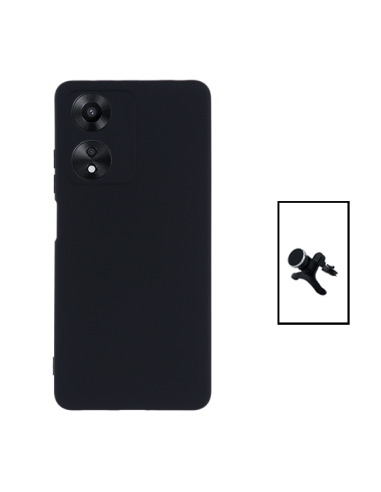 Kit Suporte Magnético Reforçado de Carro + Capa Silicone Líquido para Oppo A17 - Preto