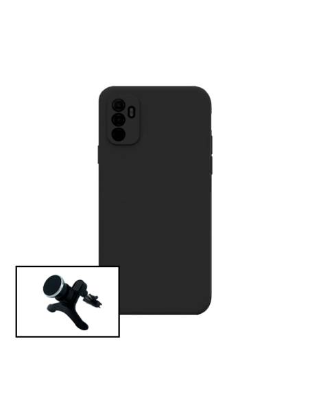 Kit Suporte Magnético Reforçado de Carro + Capa Silicone Líquido para Oppo F19 Pro+ 5G - Preto