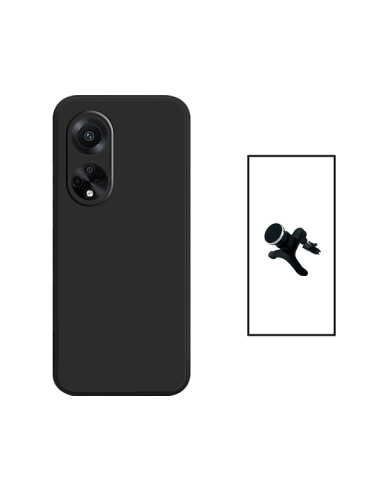 Kit Suporte Magnético Reforçado de Carro + Capa Silicone Líquido para Oppo F23 5G - Preto