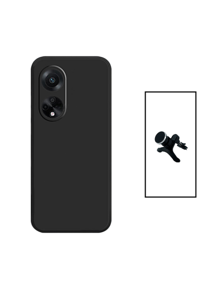 Kit Suporte Magnético Reforçado de Carro + Capa Silicone Líquido para Oppo F23 5G - Preto