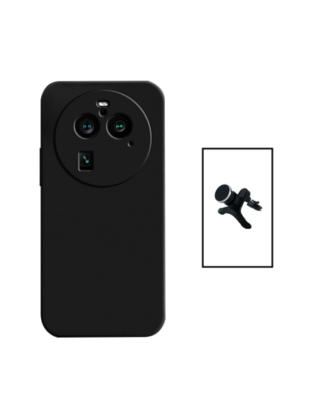 Kit Suporte Magnético Reforçado de Carro + Capa Silicone Líquido para Oppo Find X6 Pro - Preto