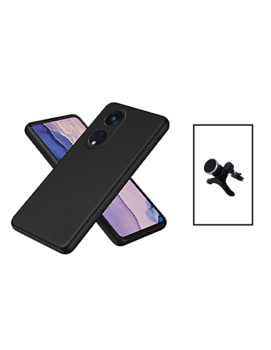 Kit Suporte Magnético Reforçado de Carro + Capa Silicone Líquido para Oppo Reno8T 5G - Preto