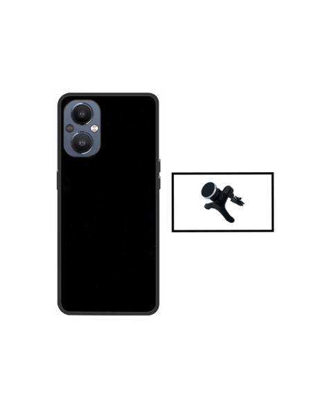 Kit Suporte Magnético Reforçado de Carro + Capa Silicone Líquido para Oppo Reno7 Lite - Preto