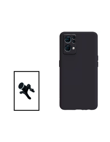 Kit Suporte Magnético Reforçado de Carro + Capa Silicone Líquido para Oppo Reno7 Pro 5G - Preto