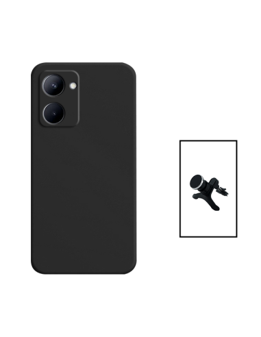 Kit Suporte Magnético Reforçado de Carro + Capa Silicone Líquido para Realme C33 - Preto