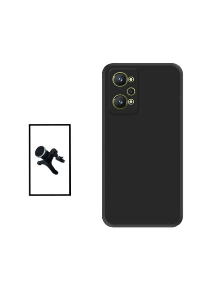 Kit Suporte Magnético Reforçado de Carro + Capa Silicone Líquido para Realme GT2 - Preto