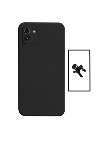 Kit Suporte Magnético Reforçado de Carro + Capa Silicone Líquido para Samsung Galaxy A03 4G - Preto