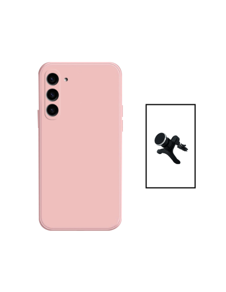 Kit Suporte Magnético Reforçado de Carro + Capa Silicone Líquido para Samsung Galaxy A34 5G - Rosa