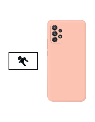 Kit Suporte Magnético Reforçado de Carro + Capa Silicone Líquido para Samsung Galaxy A53 5G - Rosa