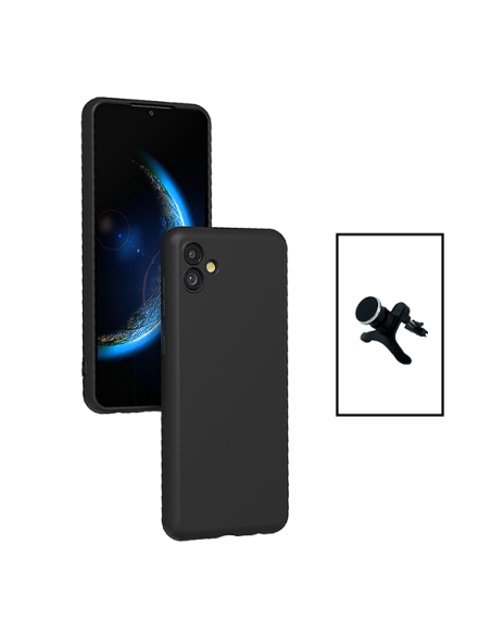 Kit Suporte Magnético Reforçado de Carro + Capa Silicone Líquido para Samsung Galaxy F04 - Preto