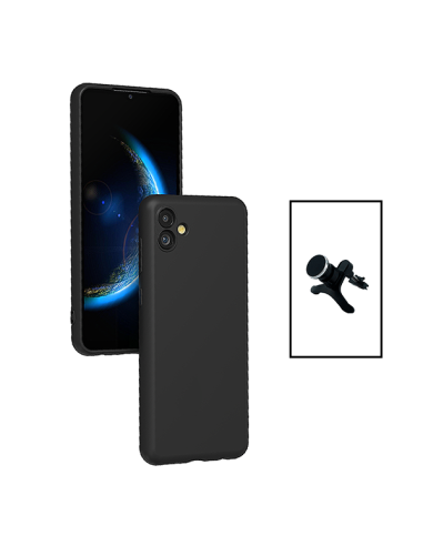 Kit Suporte Magnético Reforçado de Carro + Capa Silicone Líquido para Samsung Galaxy M04 - Preto