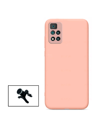 Kit Suporte Magnético Reforçado de Carro + Capa Silicone Líquido para Xiaomi 11i - Rosa