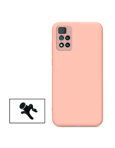 Kit Suporte Magnético Reforçado de Carro + Capa Silicone Líquido para Xiaomi 11i - Rosa