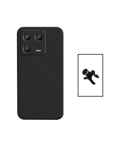 Kit Suporte Magnético Reforçado de Carro + Capa Silicone Líquido para Xiaomi 13 Pro - Preto