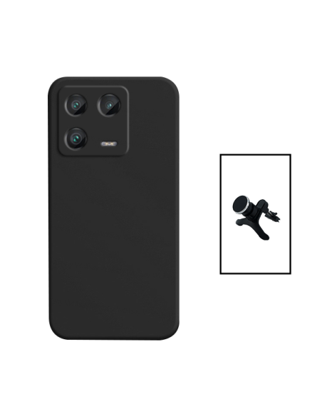 Kit Suporte Magnético Reforçado de Carro + Capa Silicone Líquido para Xiaomi 13 Pro - Preto