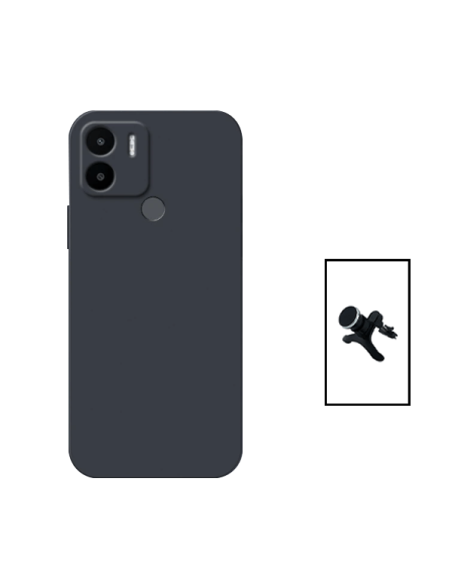 Kit Suporte Magnético Reforçado de Carro + Capa Silicone Líquido para Xiaomi Poco C50 - Preto