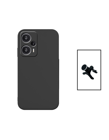 Kit Suporte Magnético Reforçado de Carro + Capa Silicone Líquido para Xiaomi Poco F5 - Preto