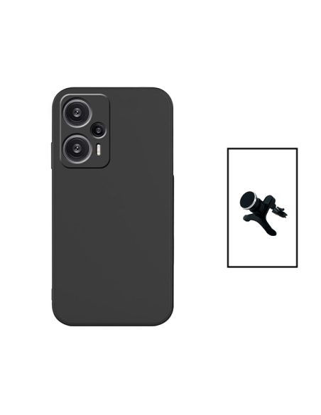 Kit Suporte Magnético Reforçado de Carro + Capa Silicone Líquido para Xiaomi Poco F5 - Preto