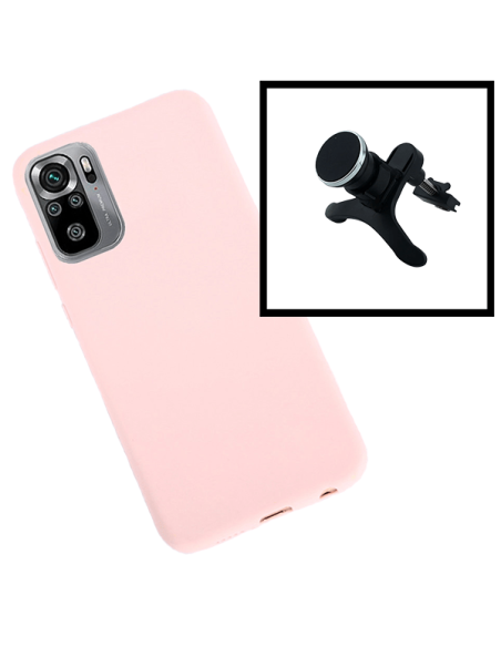 Kit Suporte Magnético Reforçado de Carro + Capa Silicone Líquido para Xiaomi Poco M3 Pro - Rosa